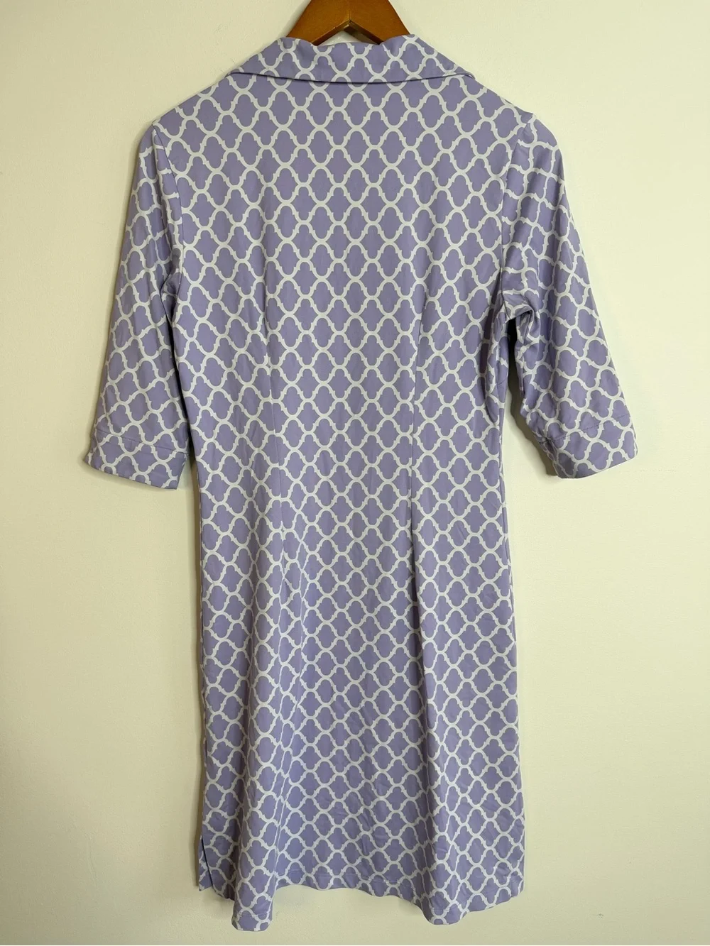 J McLaughlin Sz S Catalina Cloth Dress 3/4 Sleeve Purple White V Neck Stretch